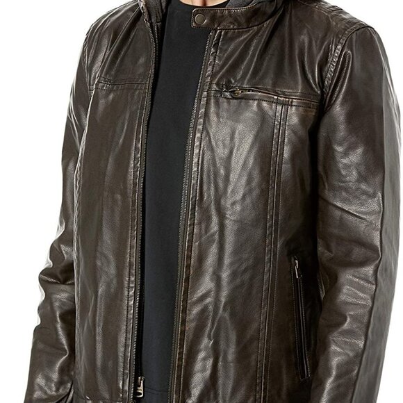 Levi’s Brown Vegan Leather Faux Fur Lined Bomber Jacket Hooded Zip Coat - Picture 5 of 16